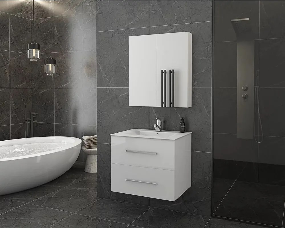 Dulap cu oglinda suspendat Drop Torino alb 2 usi 60 cm