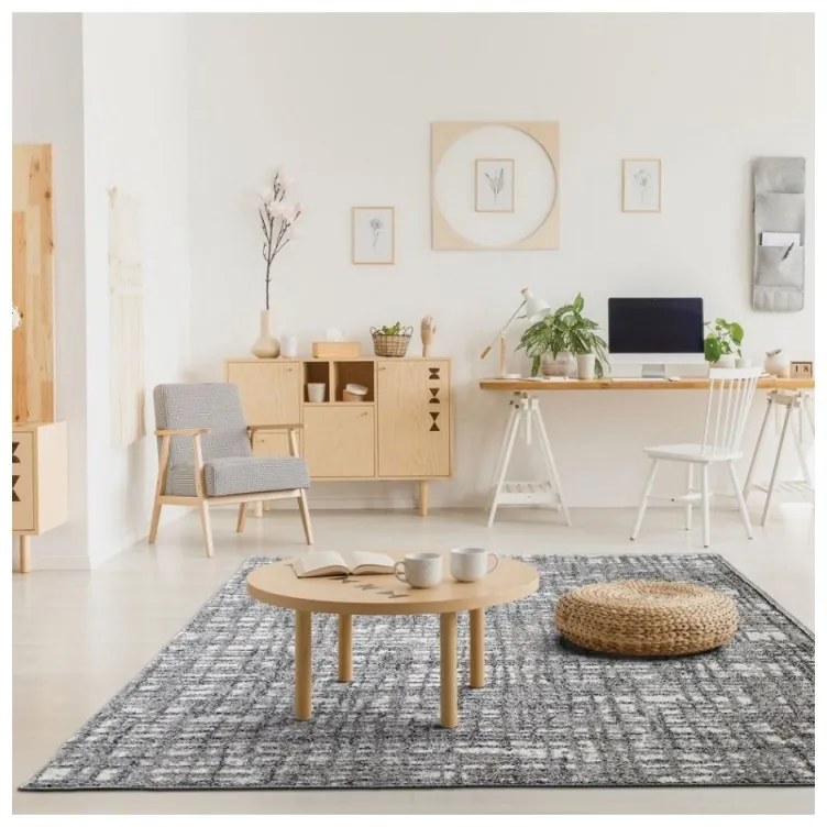 Covor Beenom cu model pătrățele gri-bej 1009-123 Selectează mărime: 060 X 120