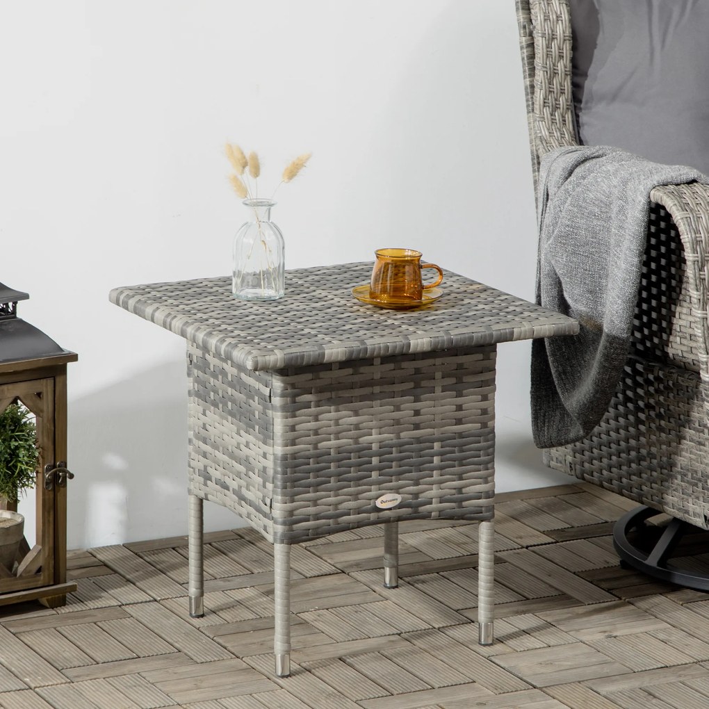 Outsunny Masă laterală de grădină masă laterală pătrată din răchită stil cozy chic 50 x 50 x 47 cm negru | Aosom Romania