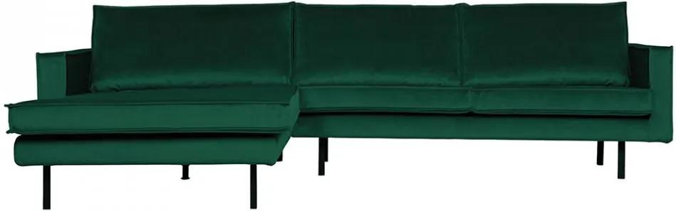 Canapea verde padure din poliester si metal cu colt pentru 3 persoane Rodeo Left
