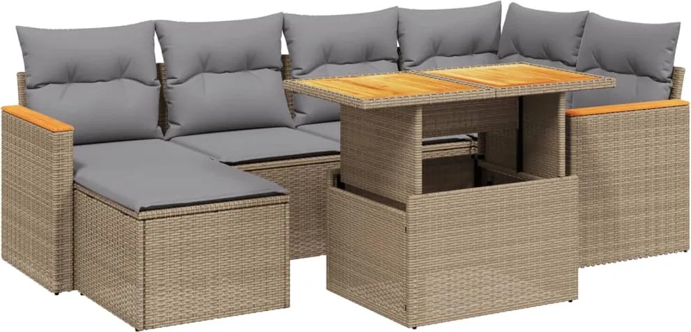 vidaXL Set canapele de grădină, 7 piese, cu perne, bej, poliratan