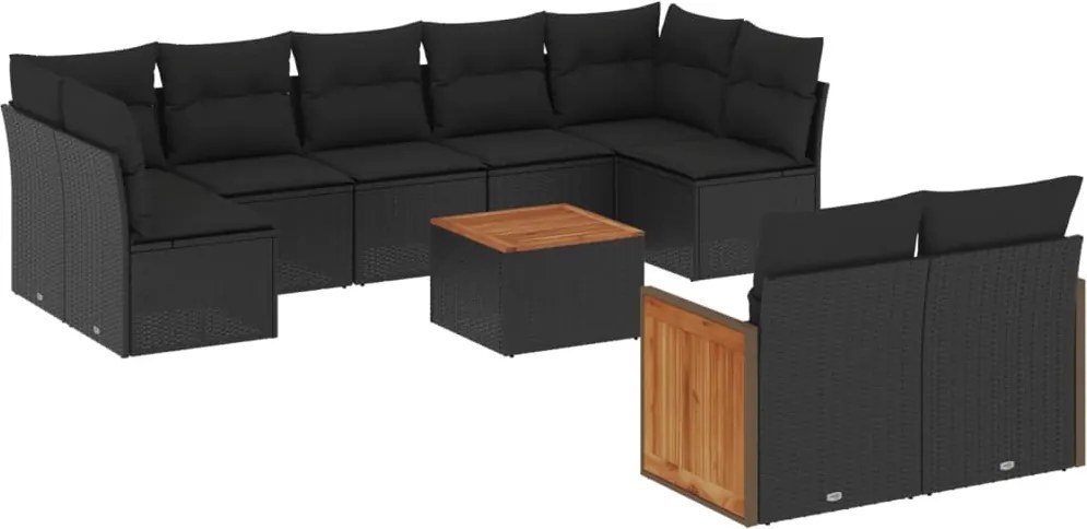 vidaXL Set canapele de grădină cu perne, 10 piese, negru, poliratan