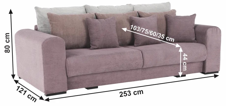 Canapea foarte spatioasa, violet, roz invechit, bej, GILEN BIG SOFA