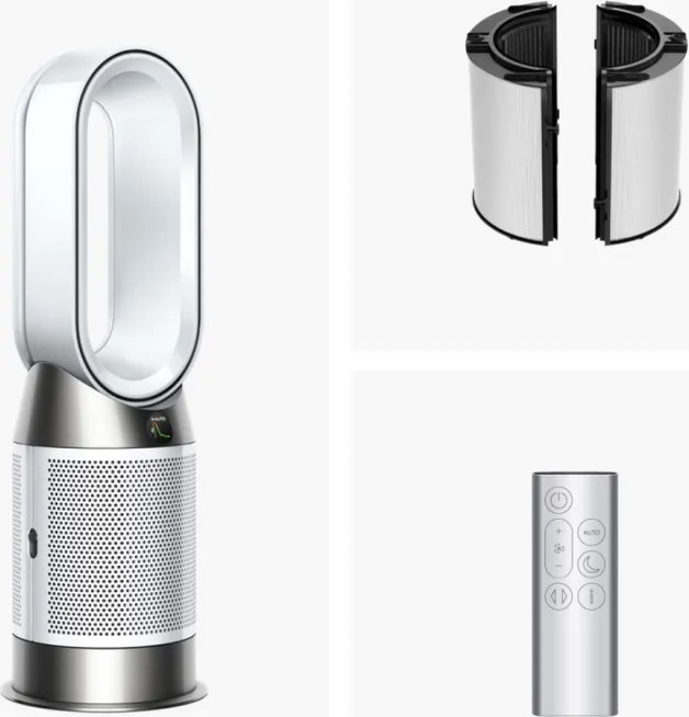 Purificator de aer 2in1 Dyson Purifier Hot+Cool HP1 544826-01, Incalzire/Racire, 50 W, 30 m2, 287 l/s, 10 viteze, Air Multiplier™, Wi-Fi, Bluetooth, Oscilatie, Alb/Argintiu