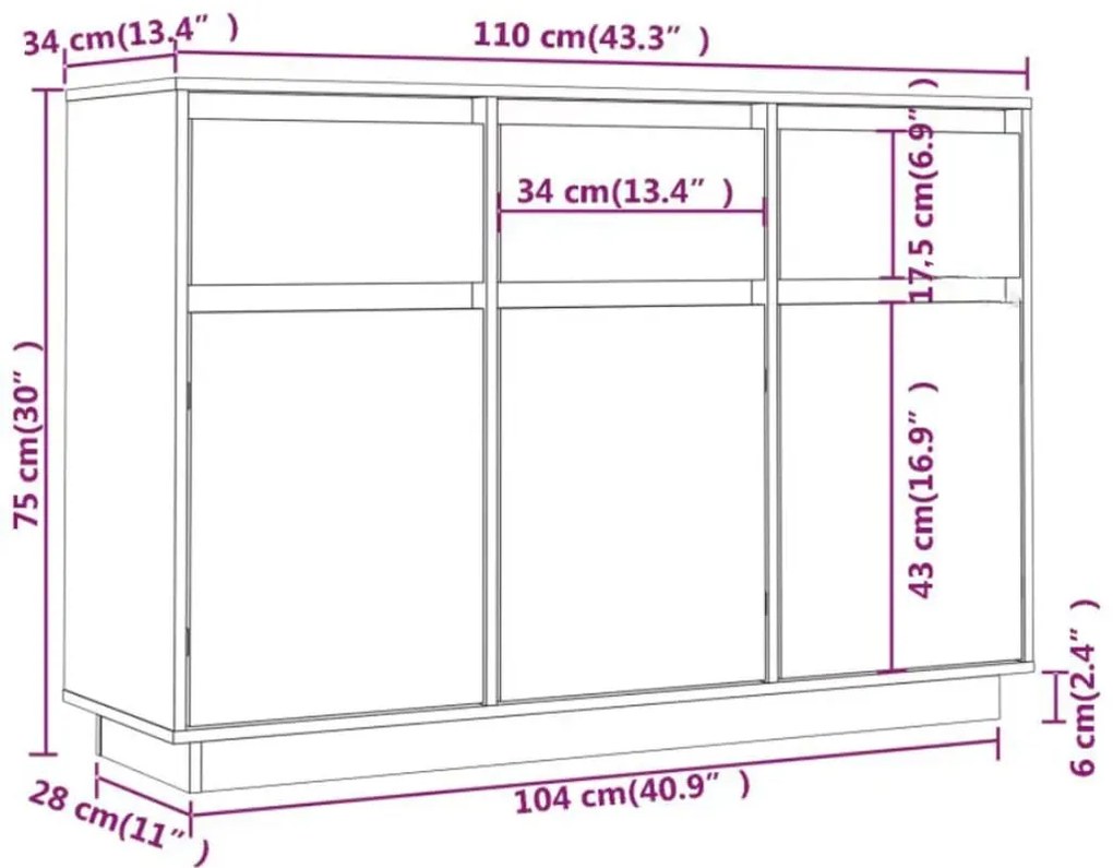 Servanta, 110x34x75 cm, lemn masiv de pin 1, Maro