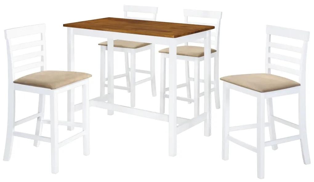 275234 vidaXL Set masă și scaune de bar, 5 piese, lemn masiv, maro și alb