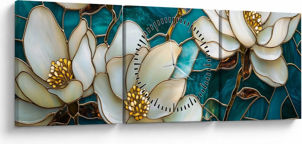 Tablou - Vitraliu cu magnolie (cu ceas) (90x30 cm)