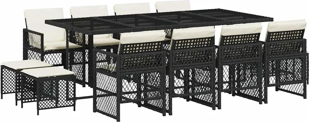 vidaXL Set mobilier de grădină cu perne, 13 piese, negru, poliratan