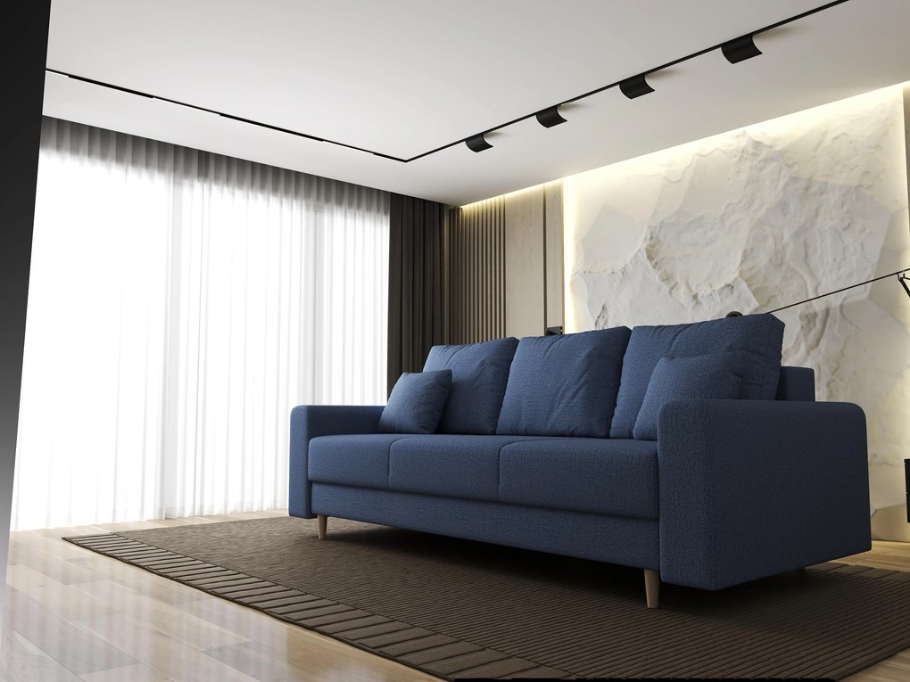 Canapea extensibilă dumonde cu ladă de depozitare si sezut confortabil din spuma high-density, Kronos Enjoy Albastru 210x100 cm
