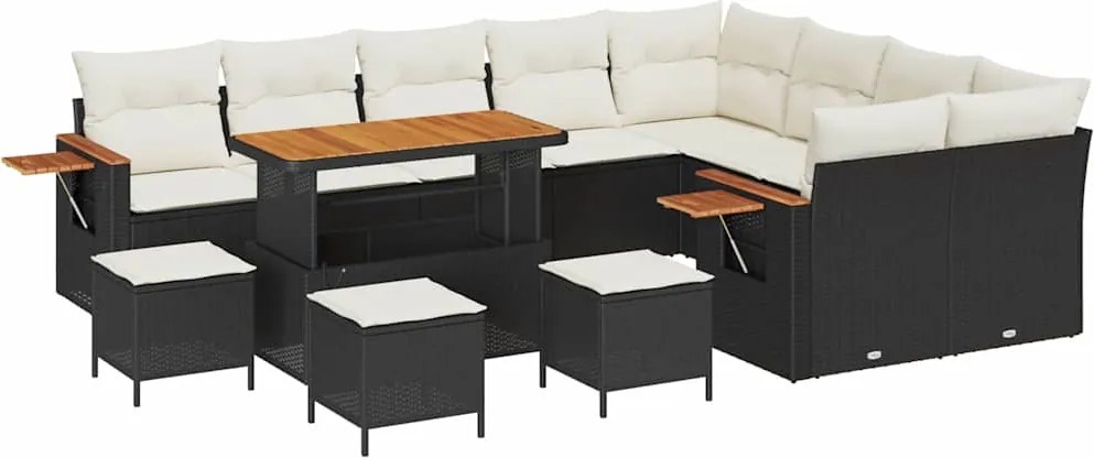 vidaXL Set de canapele pentru grădină cu pernă 13 pcs Negru și Crem