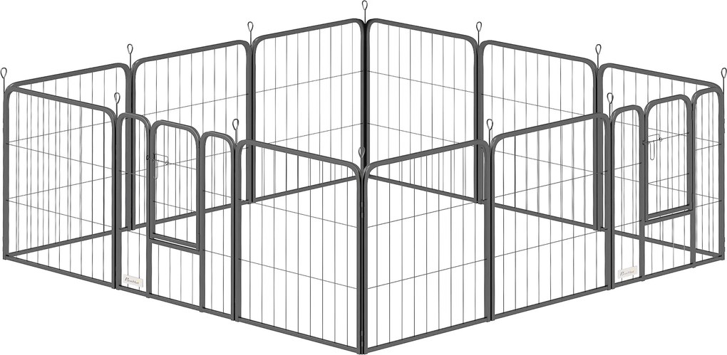 PawHut Parc pentru câini enclos câine 12 panouri modular și pliabil oțel 2 uși pentru cățel interior exterior 60H cm negru | Aosom Romania