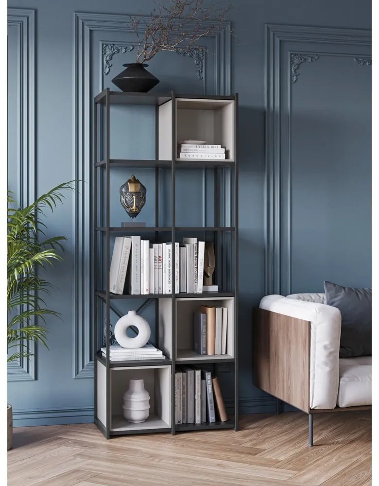 Bibliotecă neagră/crem 71x179 cm Anya – Marckeric