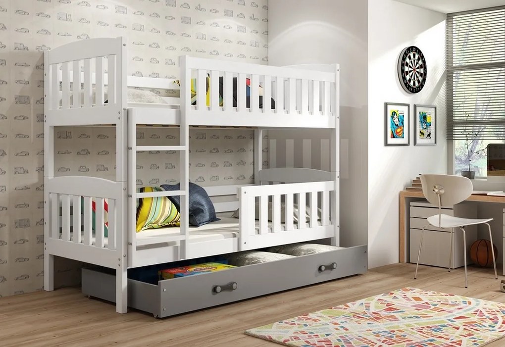 Expedo Pat supraetajat FLORENT 2 + SD + saltea + somieră GRATIS, 80x190, alb, grafit