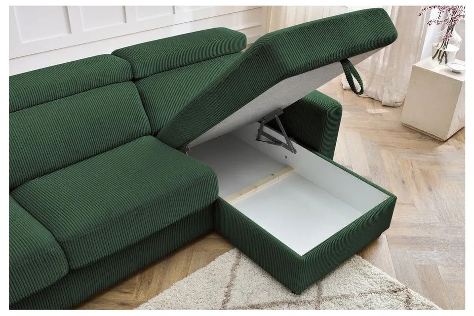 Colțar verde închis extensibil cu tapițerie din catifea reiată (cu colț variabil) Monaco – Bobochic Paris