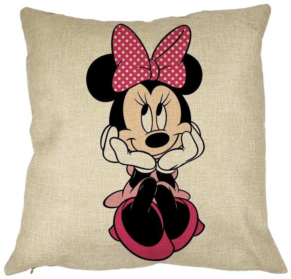 Perna Decorativa Patrata copii Minnie Mouse, 40x40 cm, Husa Detasabila, Burduf