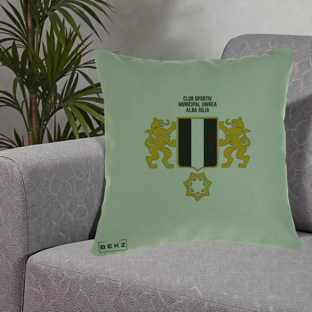 Perna Personalizata CSM Unirea Alba Iulia Fotbal, 40x40 cm, Verde, Husa Detasabila, Perna Inclusa, BEKZ®