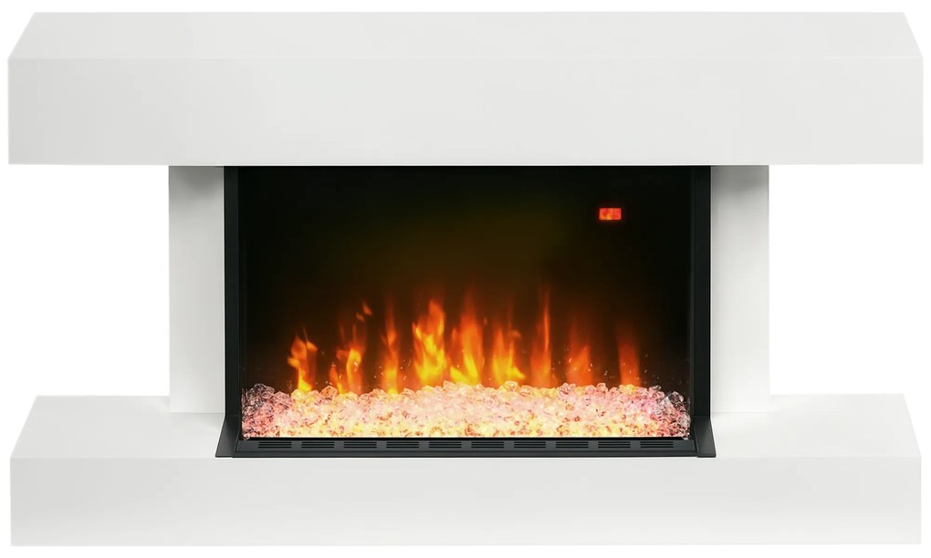 HOMCOM Șemineu Electric Independent și pentru Perete, cu Telecomandă și Protecție Împotriva Supraîncălzirii, 98x27x54,5 cm, Alb | Aosom Romania