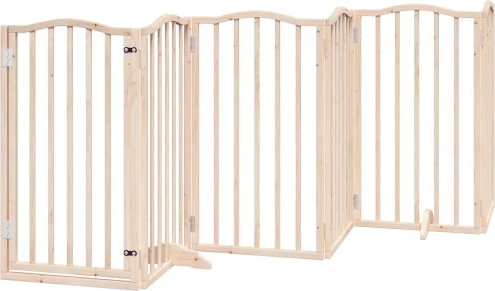 vidaXL Poartă de acces pentru câini cu ușă pliabilă, 6 panouri, 300 cm, lemn de plop