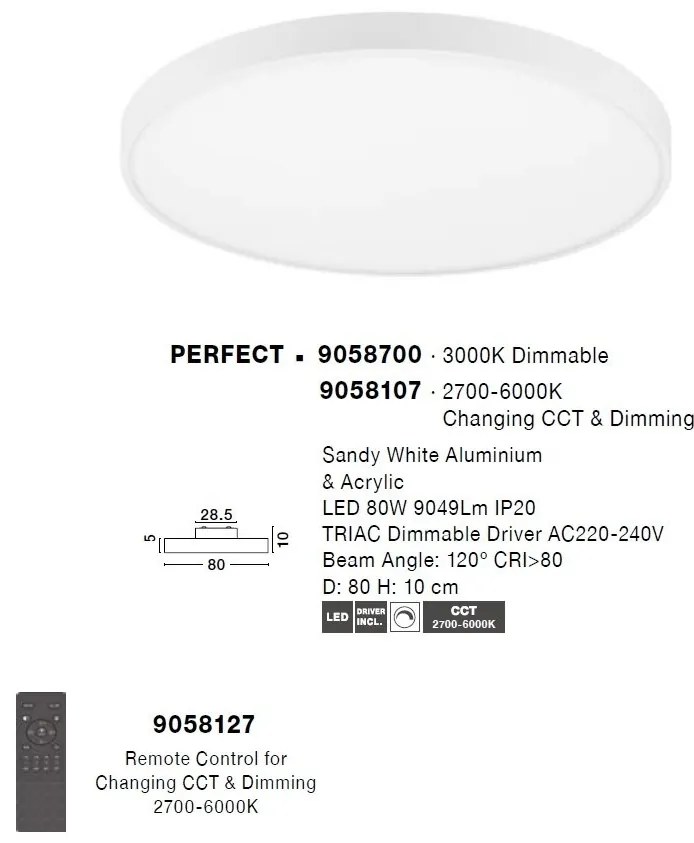 Plafoniera LED moderna design slim PERFECT 80cm alba CCT Dimmable