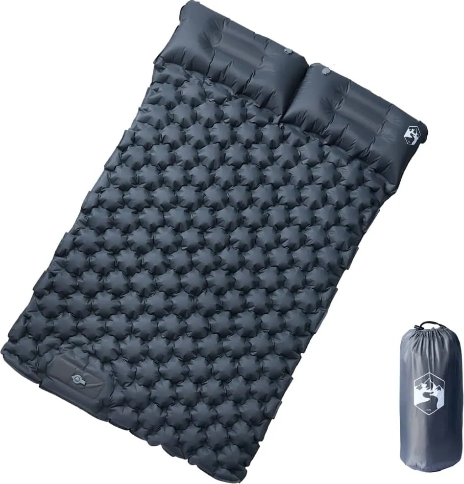 vidaXL Saltea de camping auto-gonflabilă, cu perne, 2 persoane, gri