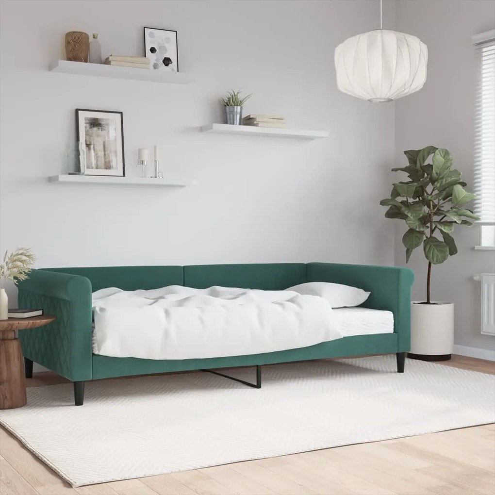 3197756 vidaXL Pat de zi cu saltea, verde închis, 100x200 cm, catifea