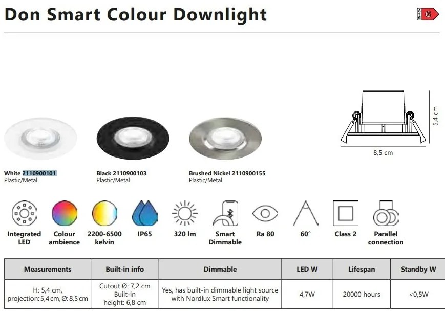 Spot incastrabil LED RGB CCT, IP65 Don Smart Color alb