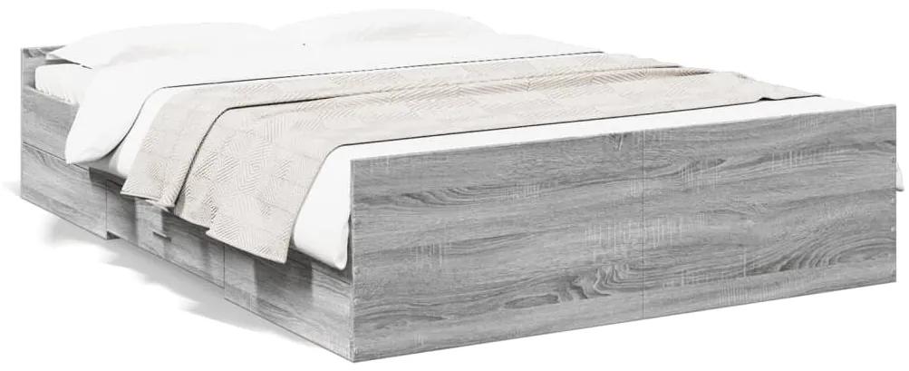 3280319 vidaXL Cadru de pat cu sertare, gri sonoma, 135x190 cm, lemn prelucrat