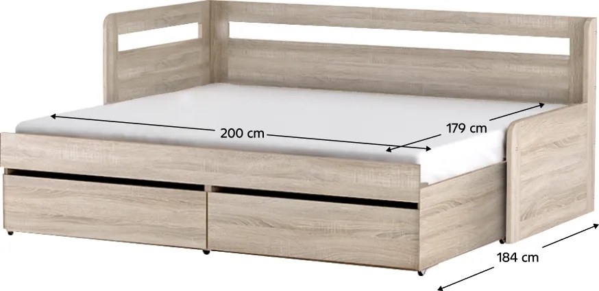 Pat extensibil, 90/179x200, stejar sonoma, REA HOPPIP