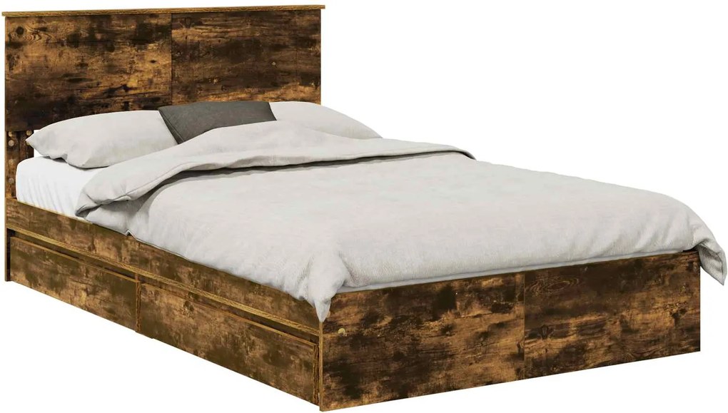 vidaXL Pat cu storage Stejar fumuriu 120 x 200 cm Lemn compozit