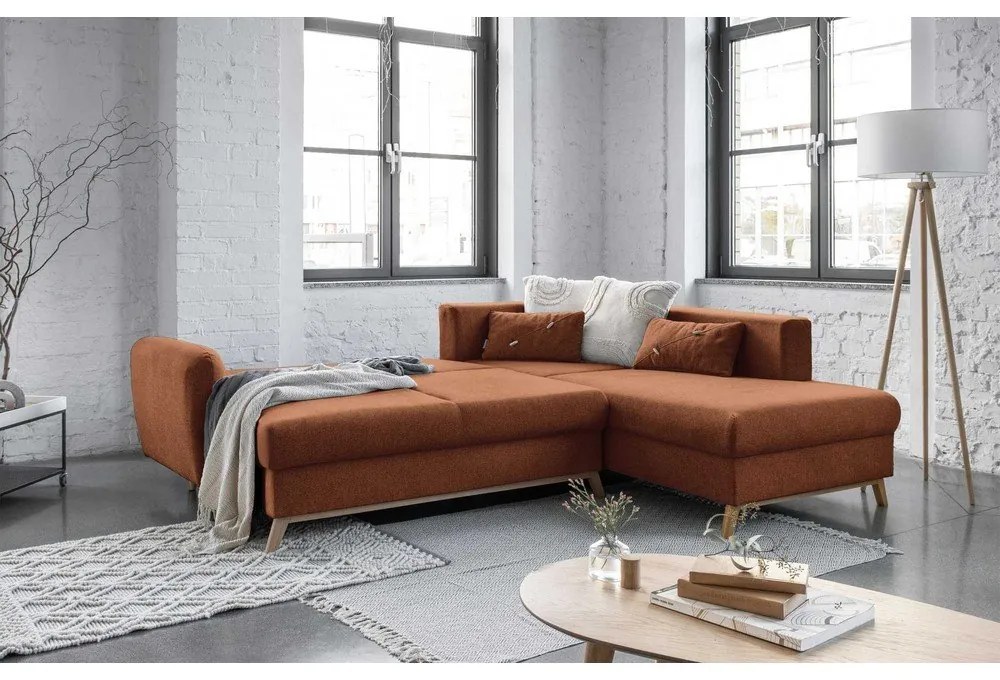 Colțar extensibil cu șezlong pe partea dreaptă Miuform Scandic Lagom L, portocaliu închis