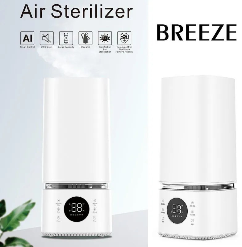 Umidificator de aer si sterilizator 2in1 Atractiv BREEZE, Pana la 40 m², 8 l, 360ml/h, 3 trepte, Ecran tactil, Ceata de apa si sterilizare, Alb