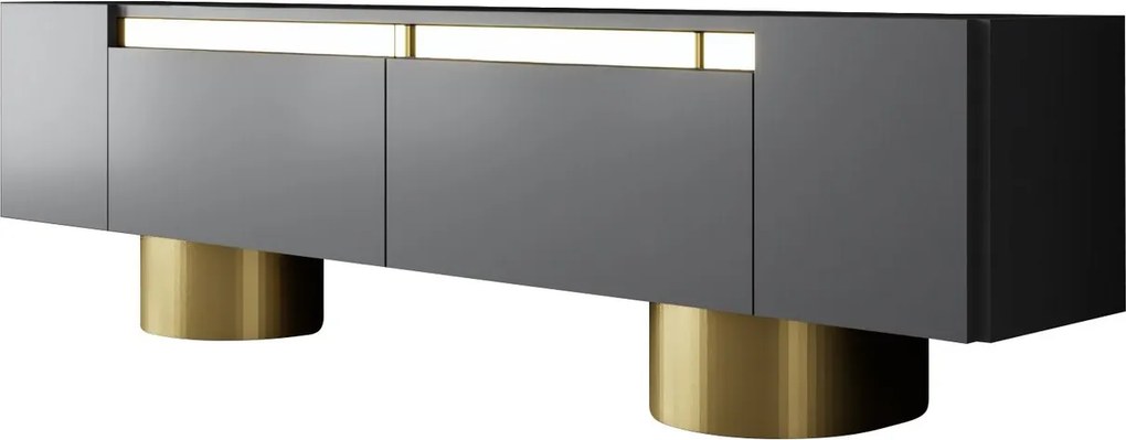 Comoda TV, Hanah Home, Bohem, 180x50x30 cm, Antracit / Aur