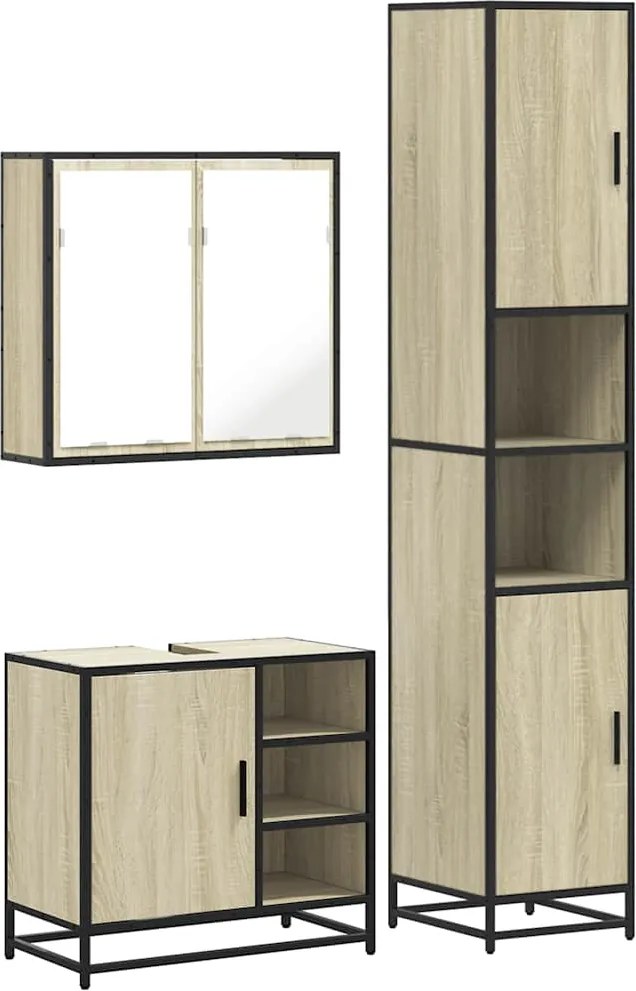 vidaXL Set mobilier de baie, 3 piese, stejar sonoma, lemn prelucrat