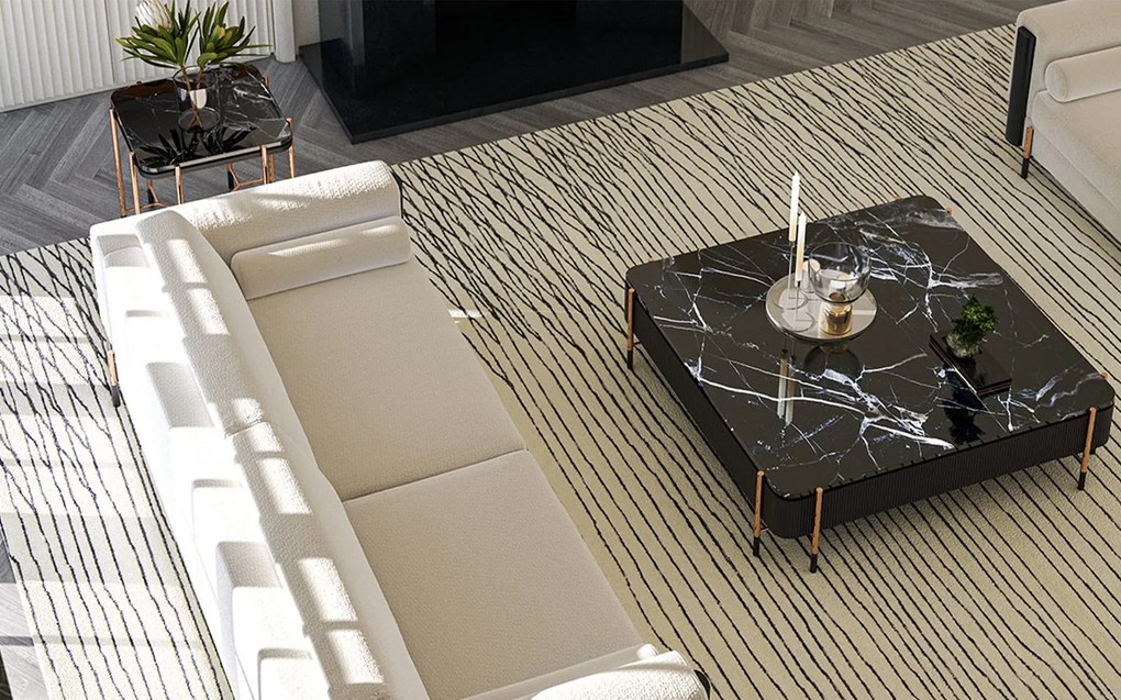 Masă lemn masiv Cafea Calista Negru-Rose Gold L 120 x A 120 x H 35 cm - Marmura naturala