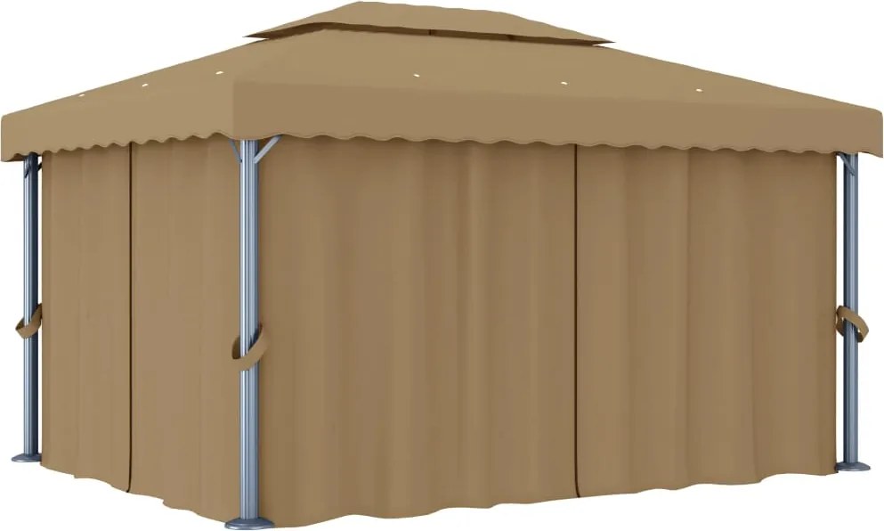 vidaXL Pavilion cu perdea, gri taupe, 4x3 m, aluminiu