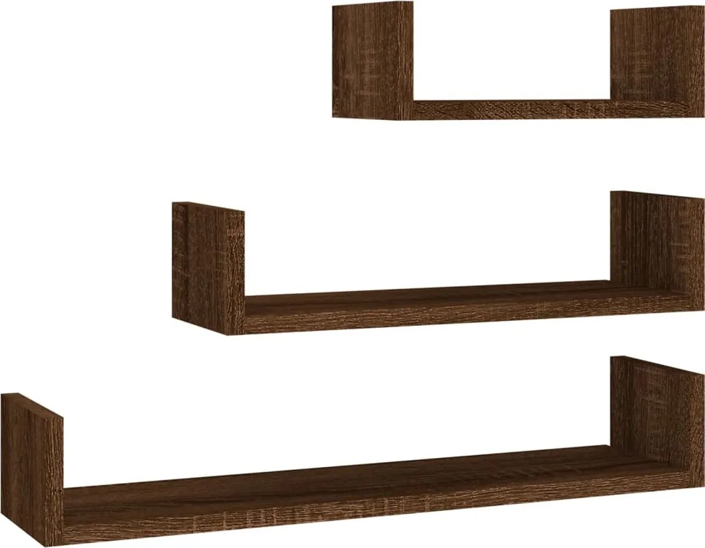 vidaXL Rafturi de expunere de perete 3 buc. stejar maro lemn prelucrat