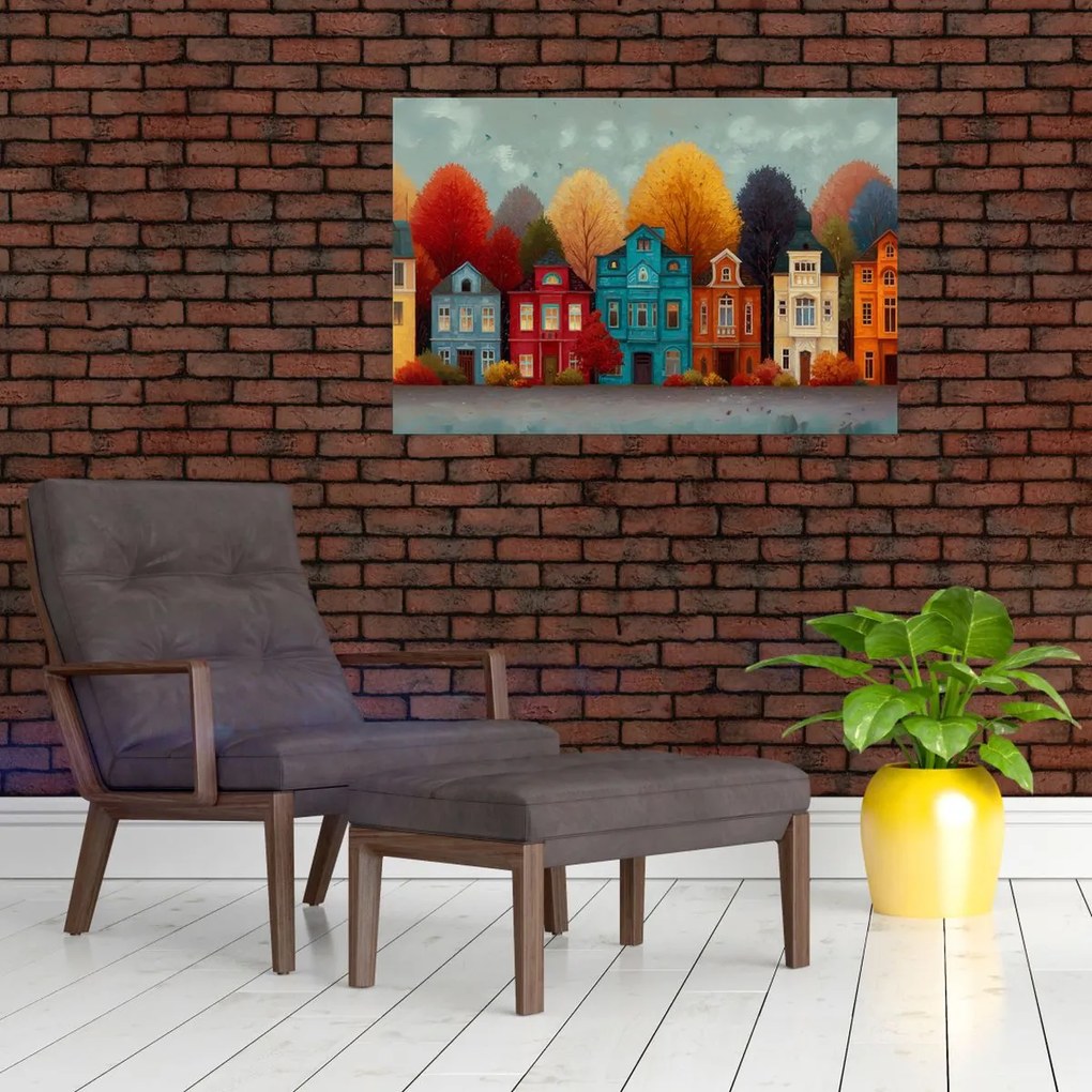 Tablou - Oraș de toamnă pictat (90x60 cm)