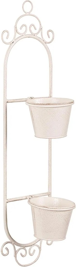Suport fier forjat alb patinat  suspendabil 2 ghivece 17 cm x 17 cm x 68h