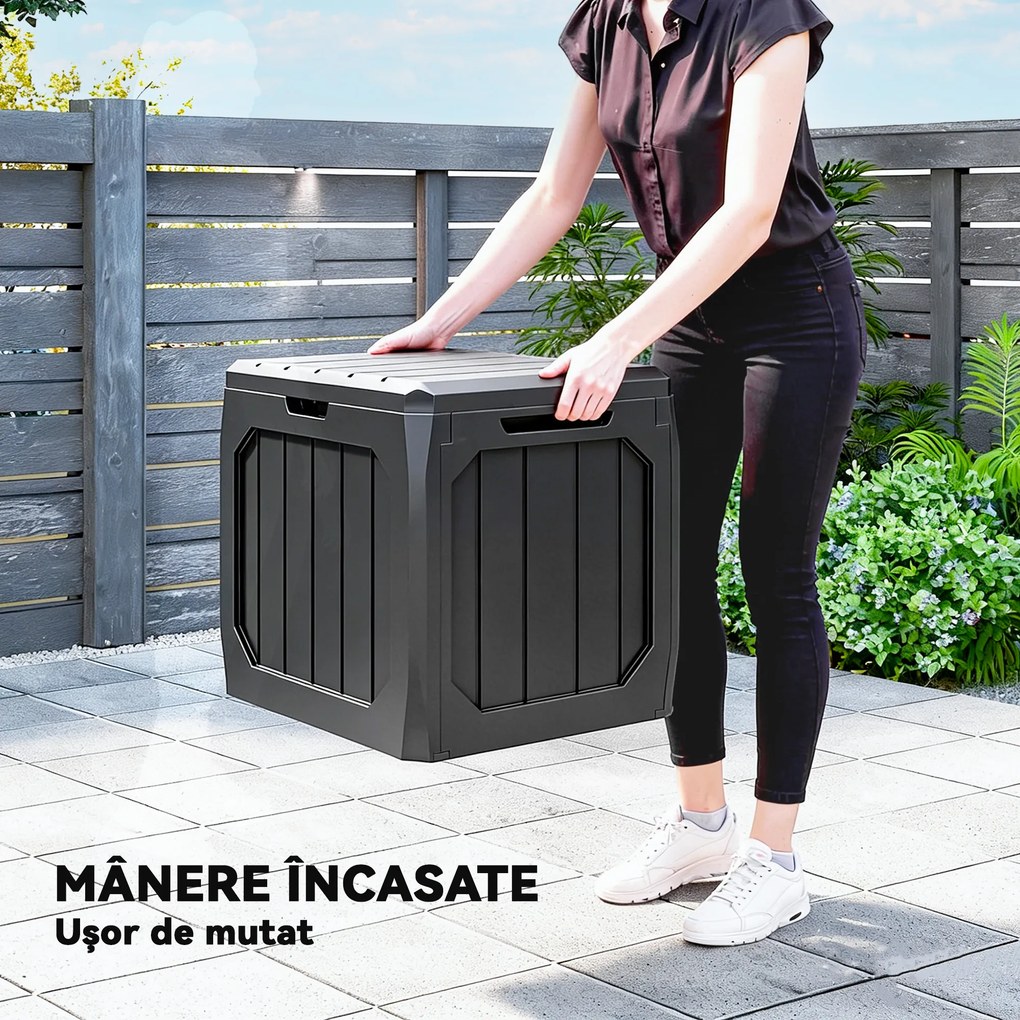 Outsunny Ladă de Grădină 121L din Plastic, Cutie de Depozitare pentru Exterior cu Mânere, Impermeabilă și cu Încuiere, 56x45x53 cm, Negru | Aosom Romania