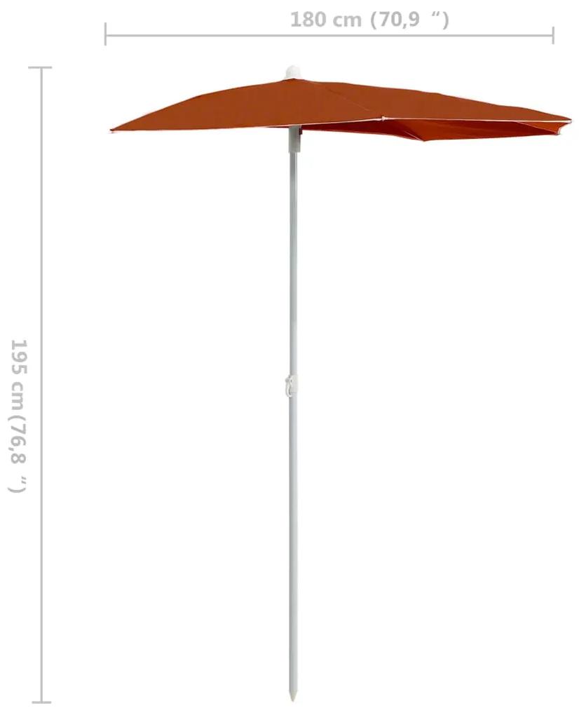 Umbrela de gradina cu stalp, caramiziu, 180x90 cm, semirotunda Terracota