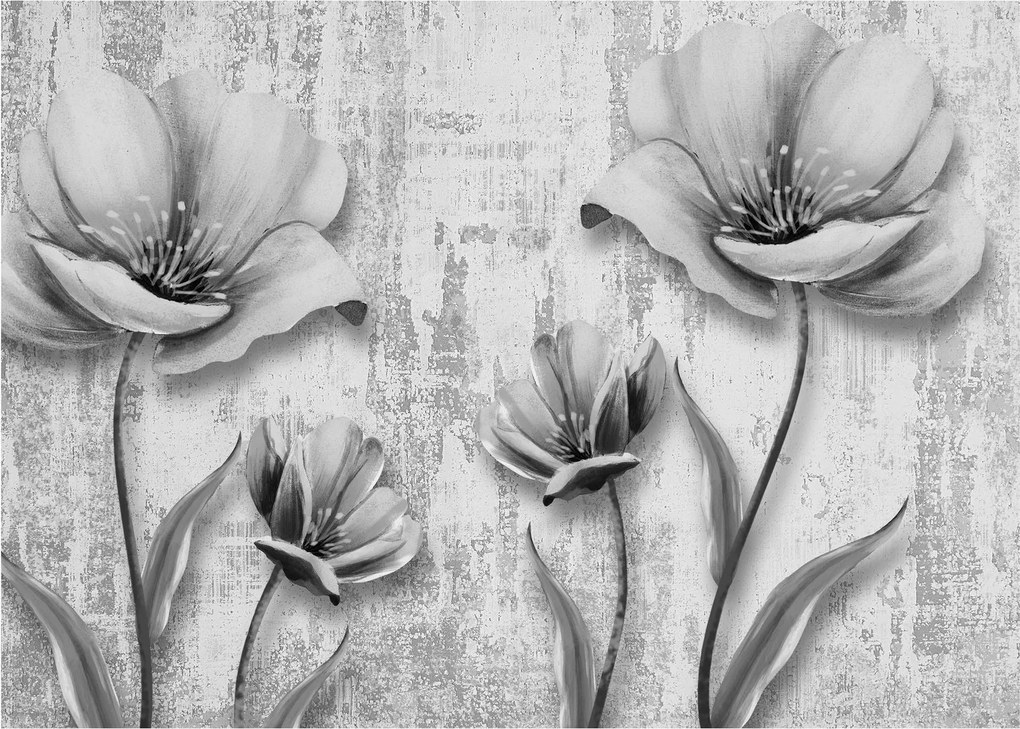 Tablou pe sticlă - Flori alb-negru pe fundal (70x50 cm)