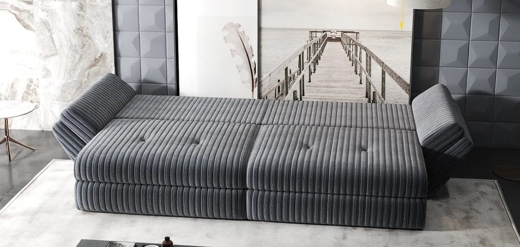 Canapea extensibilă dumonde cu ladă de depozitare si sezut confortabil din spuma high-density, Loana Ambience Gri 300x100 cm