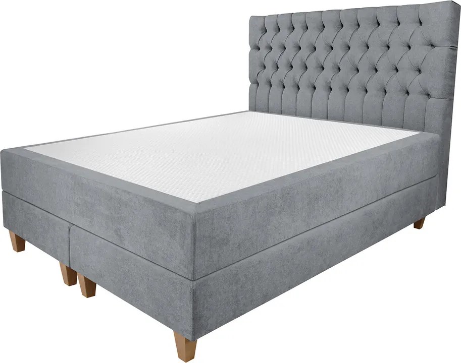 Pat matrimonial, Stockholm, Chester E, 160x200 cm, saltea tip Pocket, topper memory, Gri