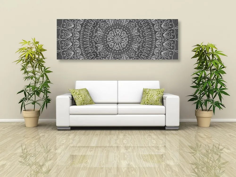 Tablou Mandala desenată manual în design alb-negru