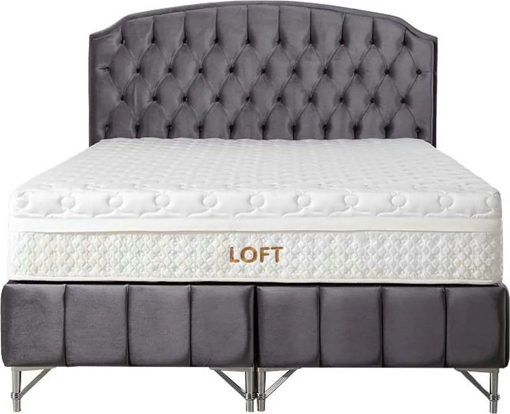Pat LOFT 160x200, stofa catifelata gri - Nil 18, cu somiera si spatiu