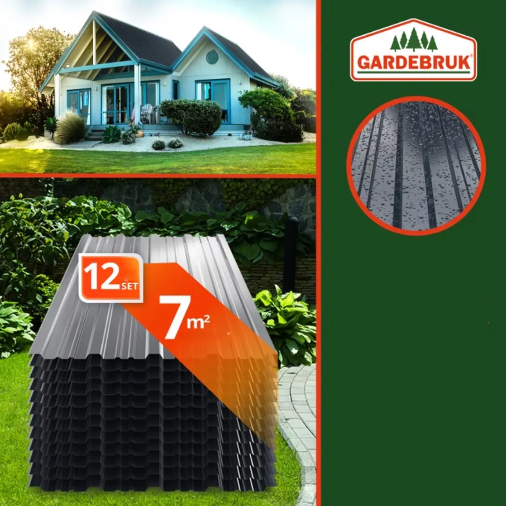 Tablă trapezoidală ARON, set 12 bucăți, 129×46 cm, antracit Gardebruk