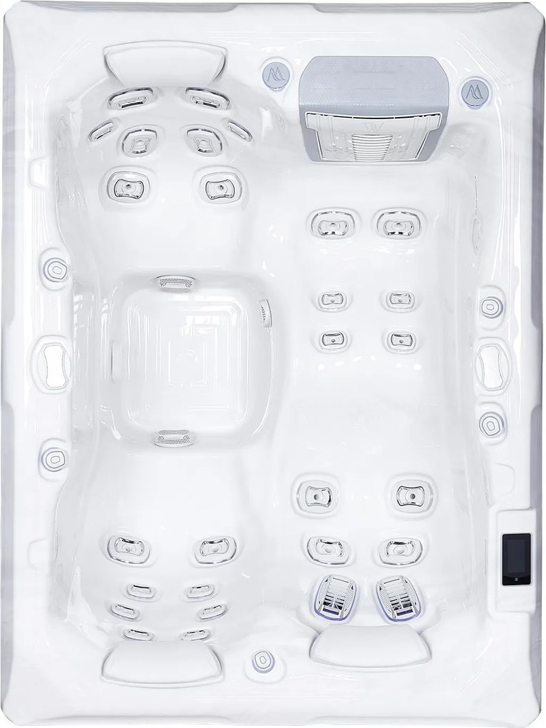 Minipiscina jacuzzi 3 persoane, alb-lucios, 32 jeturi, WiFi, sistem audio, pompa caldura integrata, In-Line WIS, unitate Gecko IN.YE-3, 160 x 215,