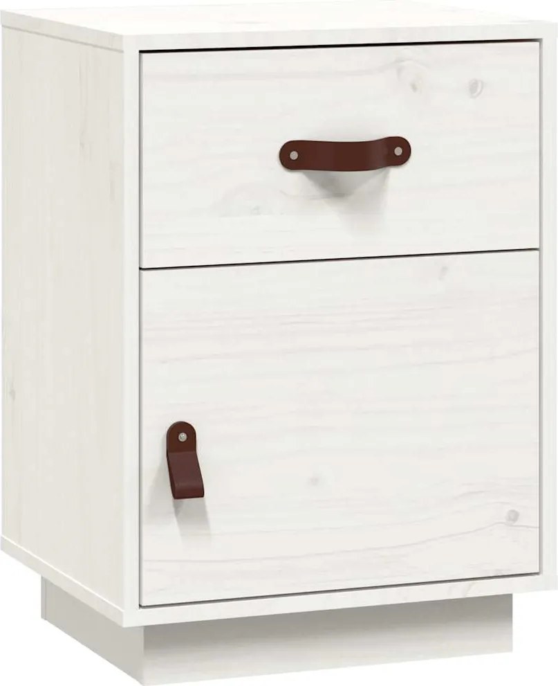 vidaXL Noptieră, alb, 40x34x55 cm, lemn masiv de pin