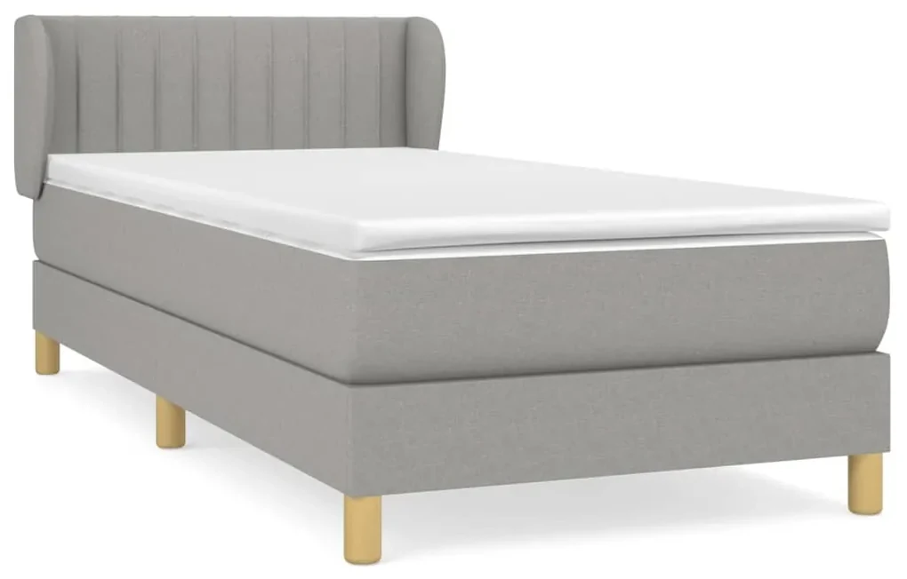 3126941 vidaXL Pat box spring cu saltea, gri deschis, 100x200 cm, textil
