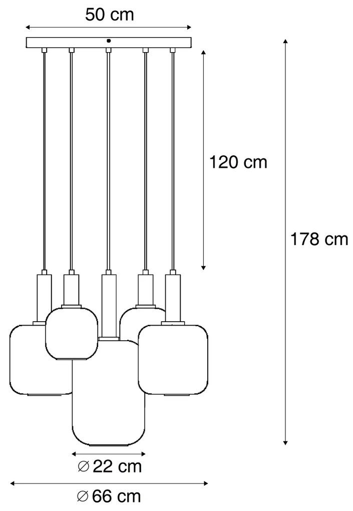 Lampă suspendată Hotel Chic negru și auriu cu sticlă verde 5 lumini - Zuzanna